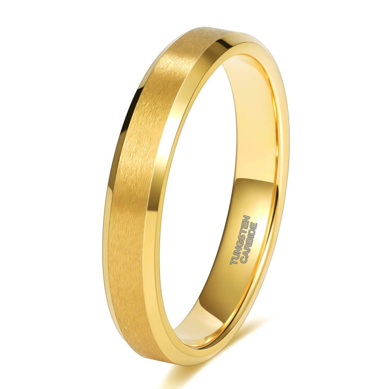 TRUMIUM 4mm Tungsten Rings for Women Men's Wedding Bands 24K Gold Plated Ring Thin Matte Brushed Beveled Edges Size 7 - Image 1